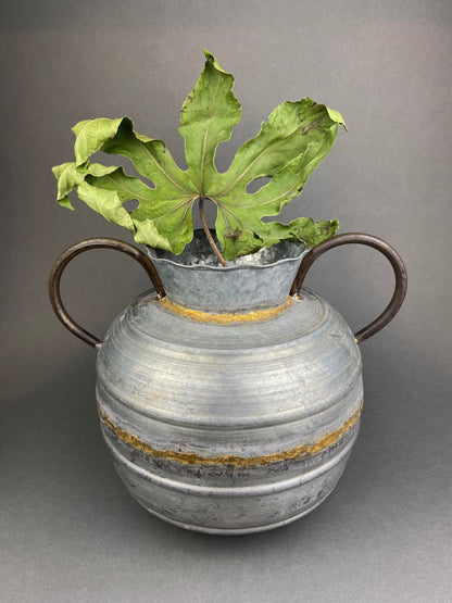 Extra Large Metal Vase with Bronze Handles and Gold Seam. Rustic Container for Flowers, Dry Arrangements or Display. Rustic Home Decor. - Tampa Home & Garden Store