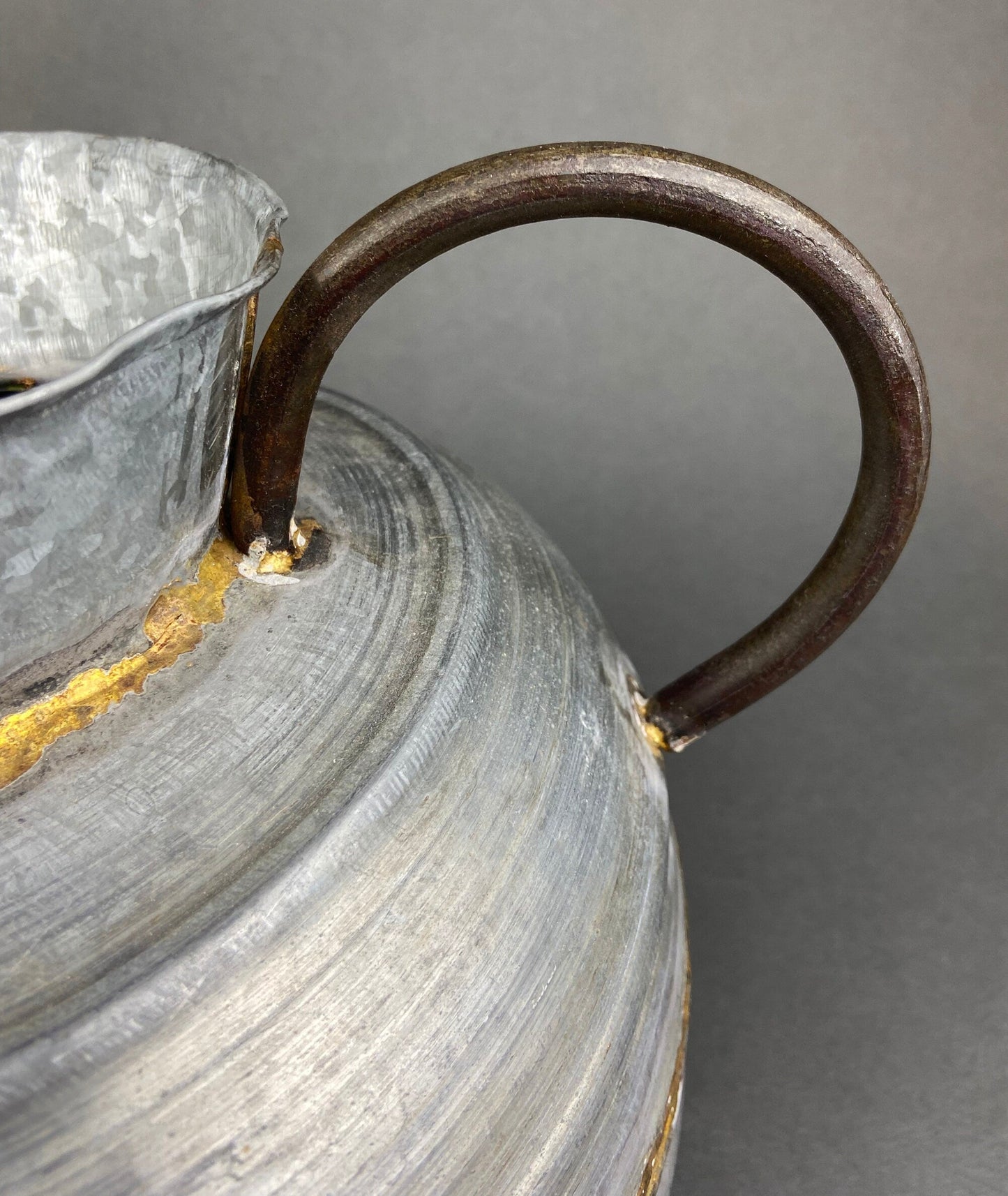 Extra Large Metal Vase with Bronze Handles and Gold Seam. Rustic Container for Flowers, Dry Arrangements or Display. Rustic Home Decor. - Tampa Home & Garden Store