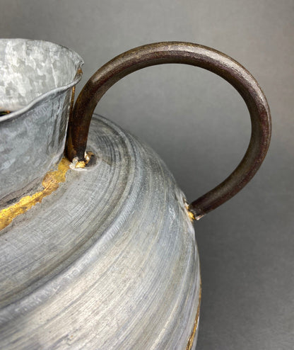 Extra Large Metal Vase with Bronze Handles and Gold Seam. Rustic Container for Flowers, Dry Arrangements or Display. Rustic Home Decor. - Tampa Home & Garden Store