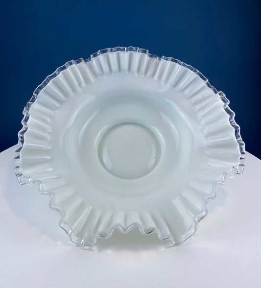 Extra Large Silvercrest Bowl with Ruffled Edge. White Glass Fruit Bowl or Serving Dish. Table Centerpiece. Cottagecore. Wedding Registry. - Tampa Home & Garden Store