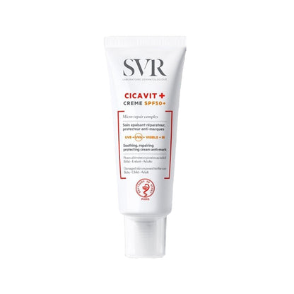 SVR Cicavit+ Creme SPF50+ 40ml facial cream tube white with red text, SVR dermatology brand on Tampa Home & Garden Store