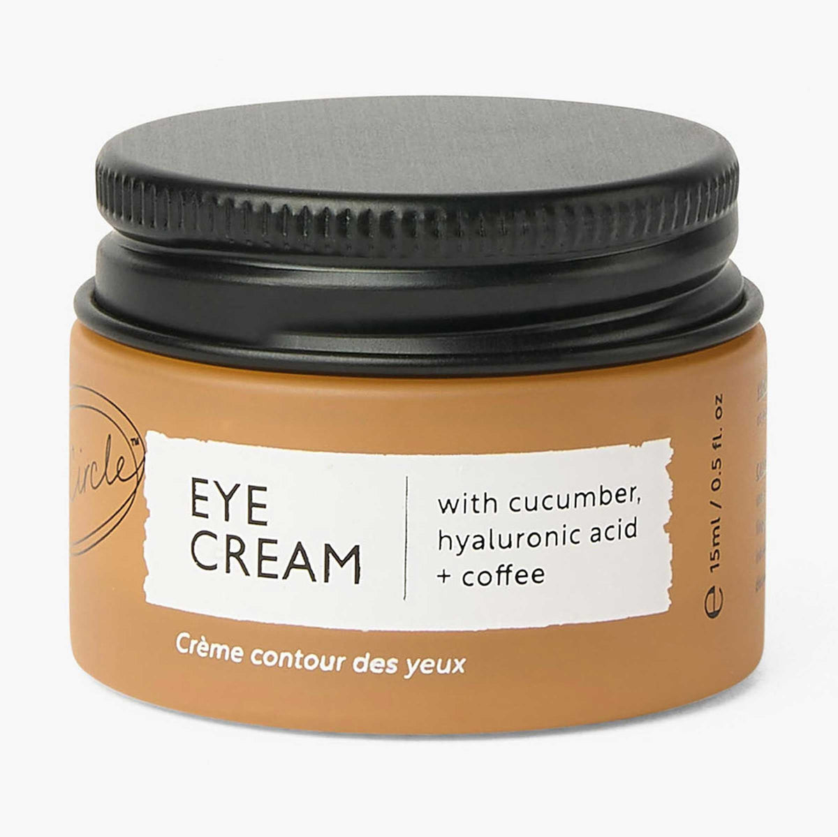 Eye Cream by UpCircle; brown bottle, black lid, torn label, hyaluronic acid + coffee on Tampa Home & Garden Store