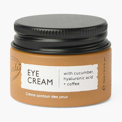 Eye Cream by UpCircle; brown bottle, black lid, torn label, hyaluronic acid + coffee on Tampa Home & Garden Store