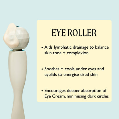 Eye roller bottle with a faceted cap beside a pale yellow panel labeled EYE ROLLER on Tampa Home & Garden Store