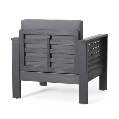 2 Outdoor Acacia Wood Club Chairs with Cushions, Dark Gray, 27.75"D x 32"W x 27.75"H