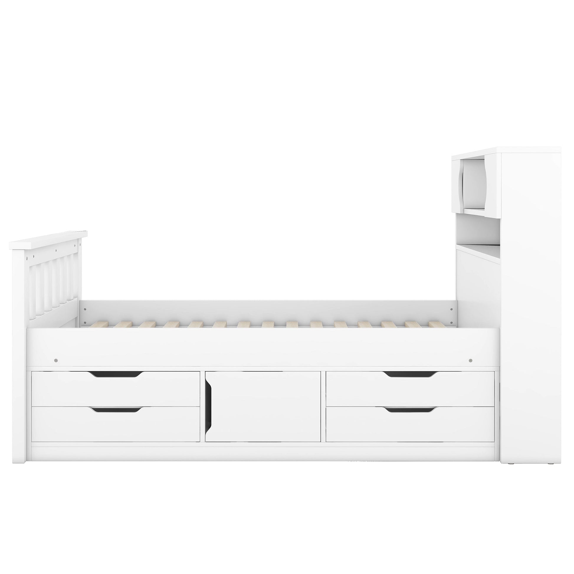 Twin Size Captain Platform Bed Frame with Storage Bookcases and Shelves,Four Drawers,White - Tampa Home & Garden Store