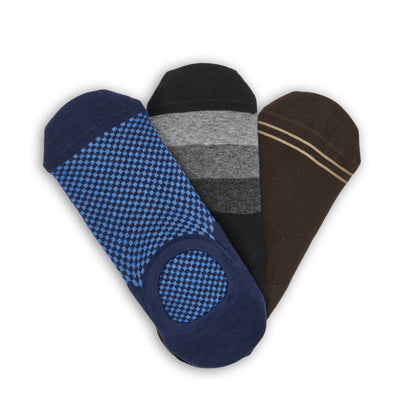 F23 No-Show Socks 3-pack B footie socks blue checker grey stripe brown stripe DeadSoxy on Tampa Home & Garden Store