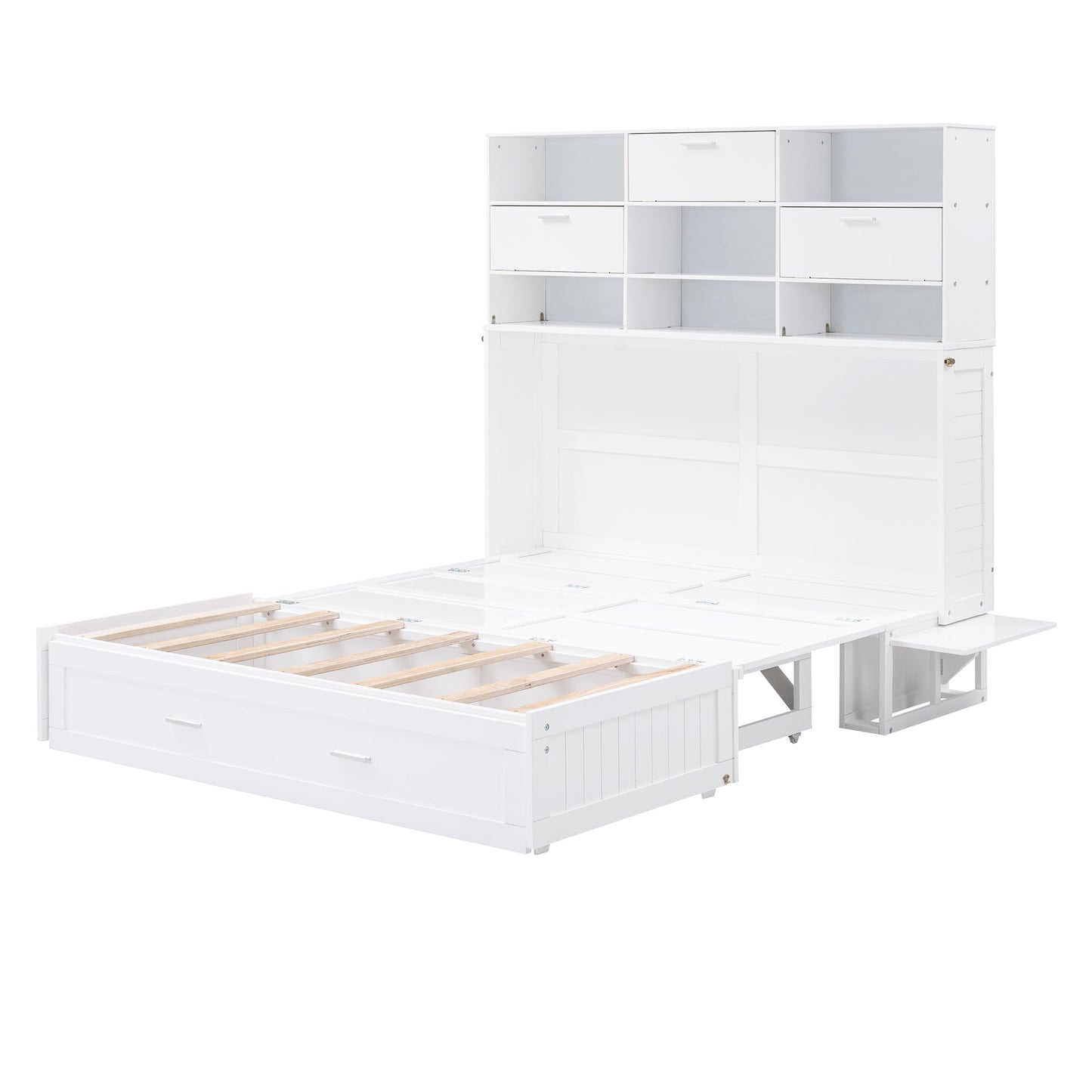 ueen Size Murphy Bed with Bookcase, Bedside Shelves and a Big Drawer, White - Tampa Home & Garden Store