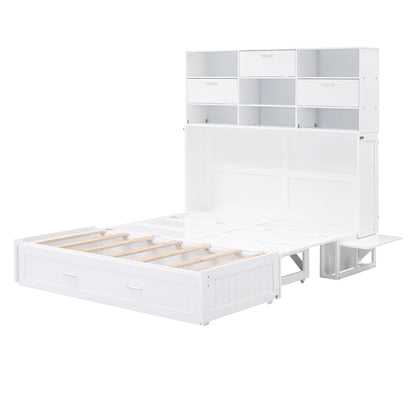 ueen Size Murphy Bed with Bookcase, Bedside Shelves and a Big Drawer, White - Tampa Home & Garden Store