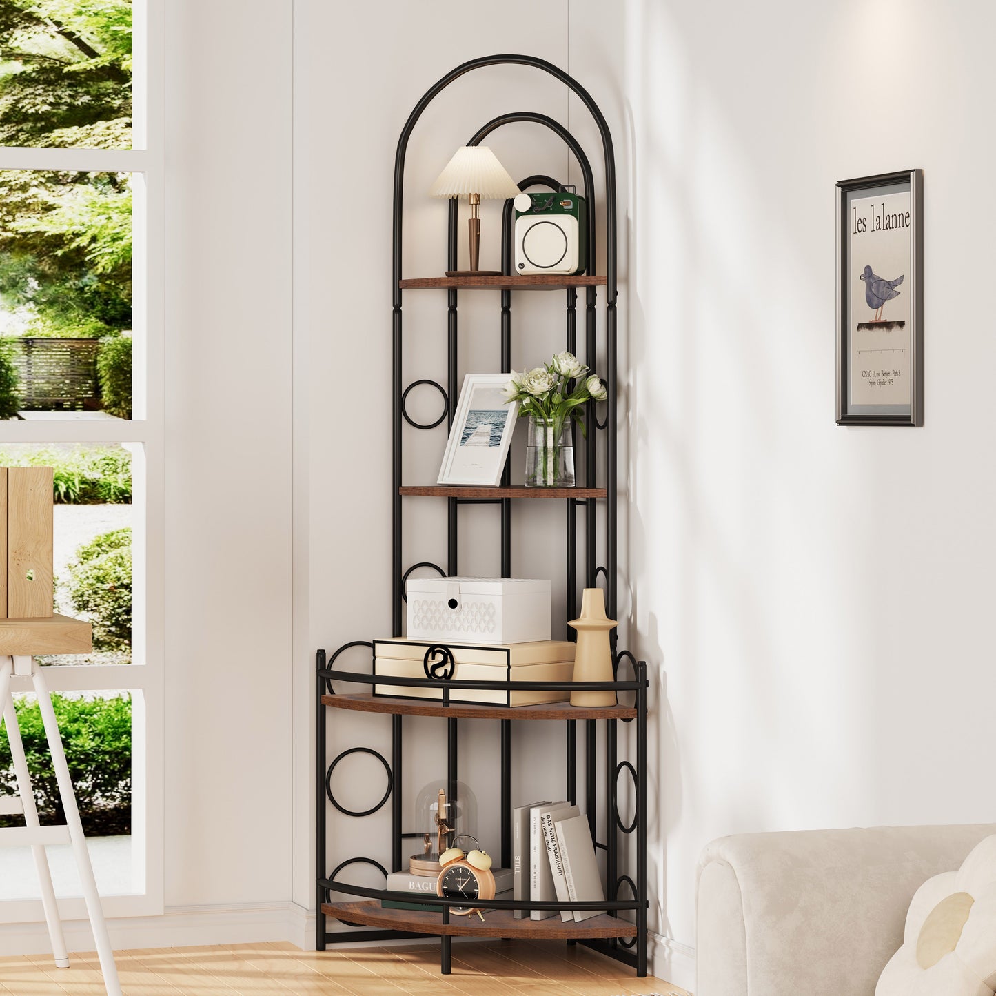 4-Tier Corner Bookshelf, Modern Style, Plant Stand with Metal Frame - Tampa Home & Garden Store