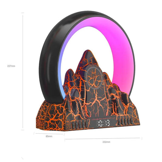 Sunrise Flame Mountain Lamp with Alarm Clock, lava-cracked black base and bedside lamp on Tampa Home & Garden Store