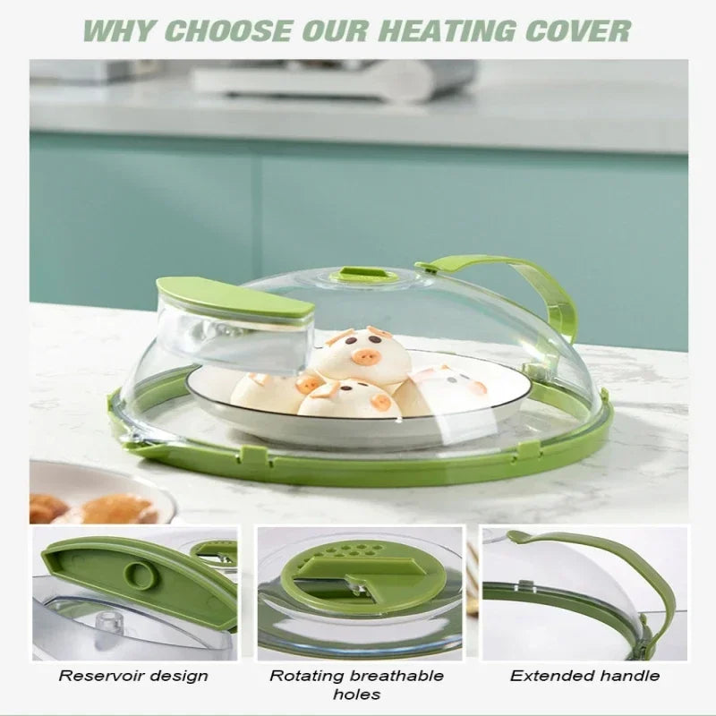Green microwave anti-splash cover with clear dome, heat-resistant, rotating holes on Tampa Home & Garden Store