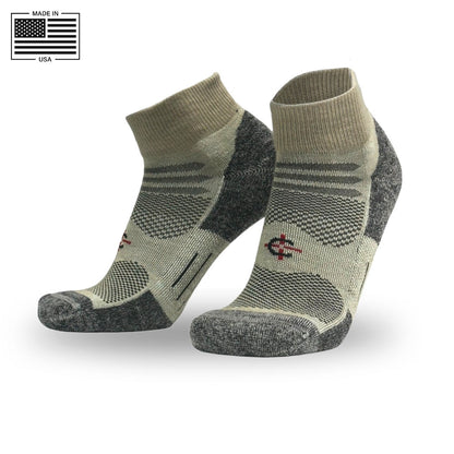 Outdoor X-Trainer socks pair in tan olive knit with reinforced heel toe by Covert Threads on Tampa Home & Garden Store