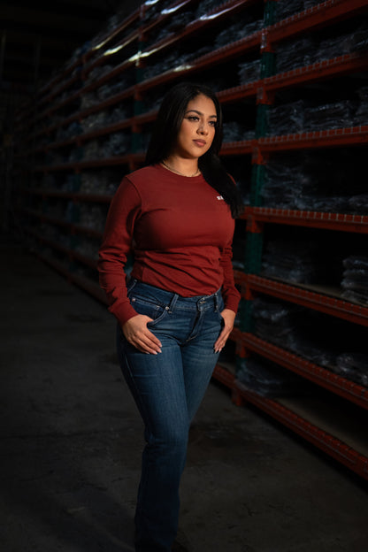 FR Women's Crew Neck Wine Red shirt by Static FR, work safety protective gear on Tampa Home & Garden Store