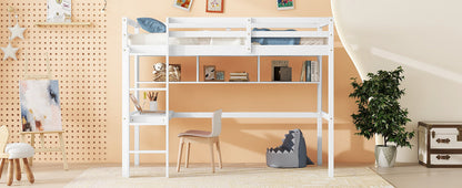 Twin Loft Bed with built-in desk and bookcase of three compartments, Guardrails and Ladder,White - Tampa Home & Garden Store
