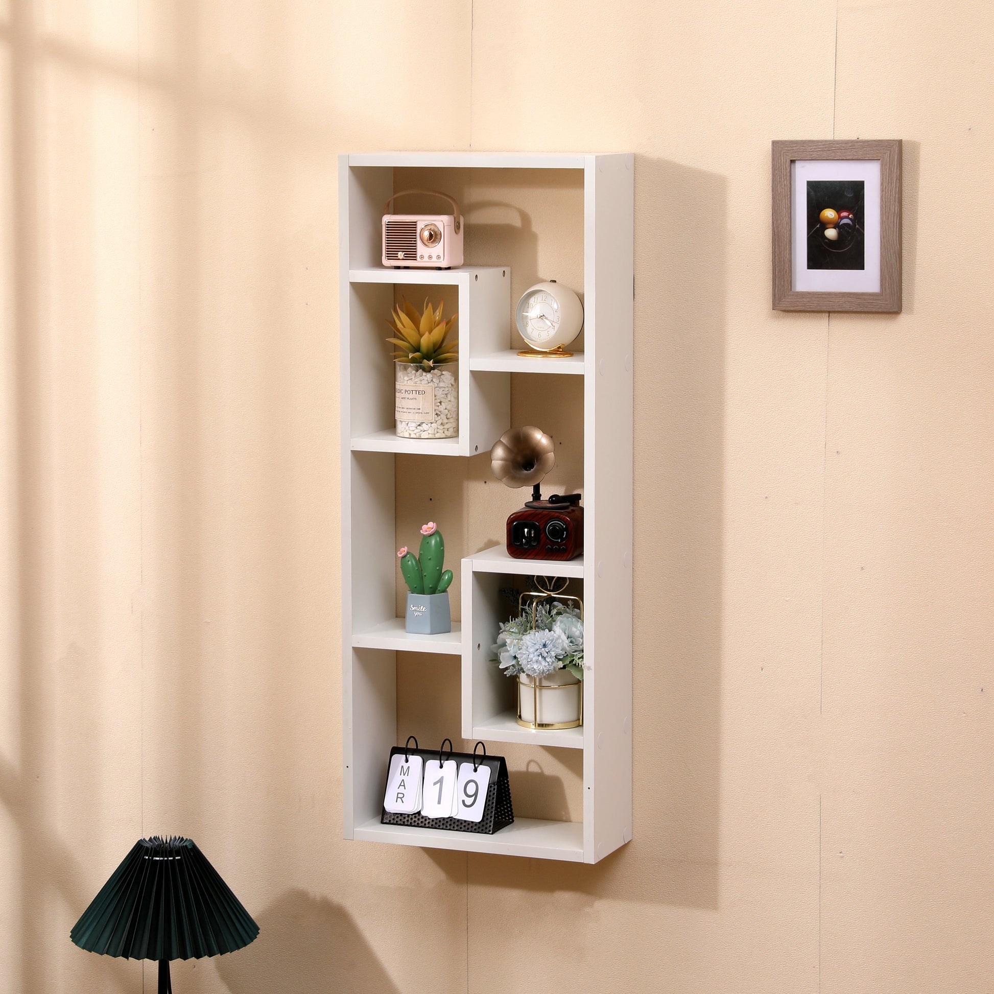 Bookshelf, Freestanding Wood Open Bookcase with 5 Cubes, with 2 keyhole hangers, Home Office Décor Rectangular Storage - Tampa Home & Garden Store