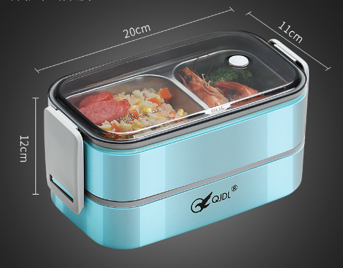 Blue lunch box, 304 stainless steel, double-layer, transparent lid, two compartments on Tampa Home & Garden Store