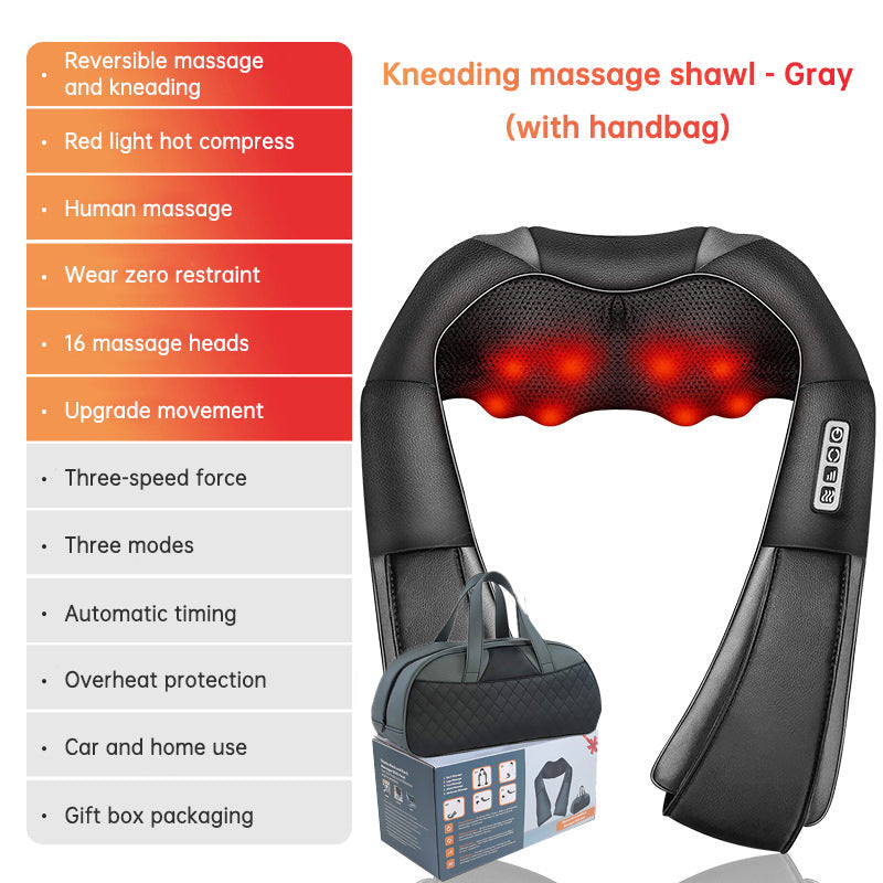 Kneading massage shawl massager SKG neck and back device in gray with red heated heads and bag on Tampa Home & Garden Store