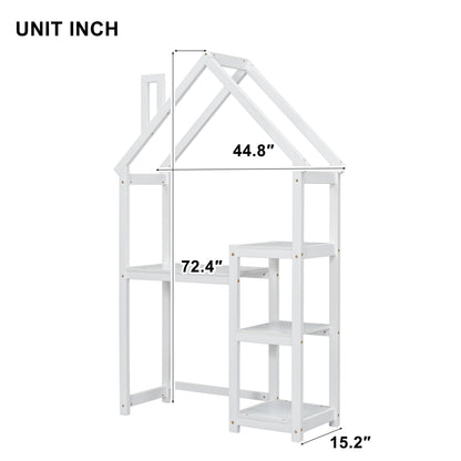 House-shaped Wooden writing Desk,Kids study Table,Bookshelf & Toy Storage,White - Tampa Home & Garden Store