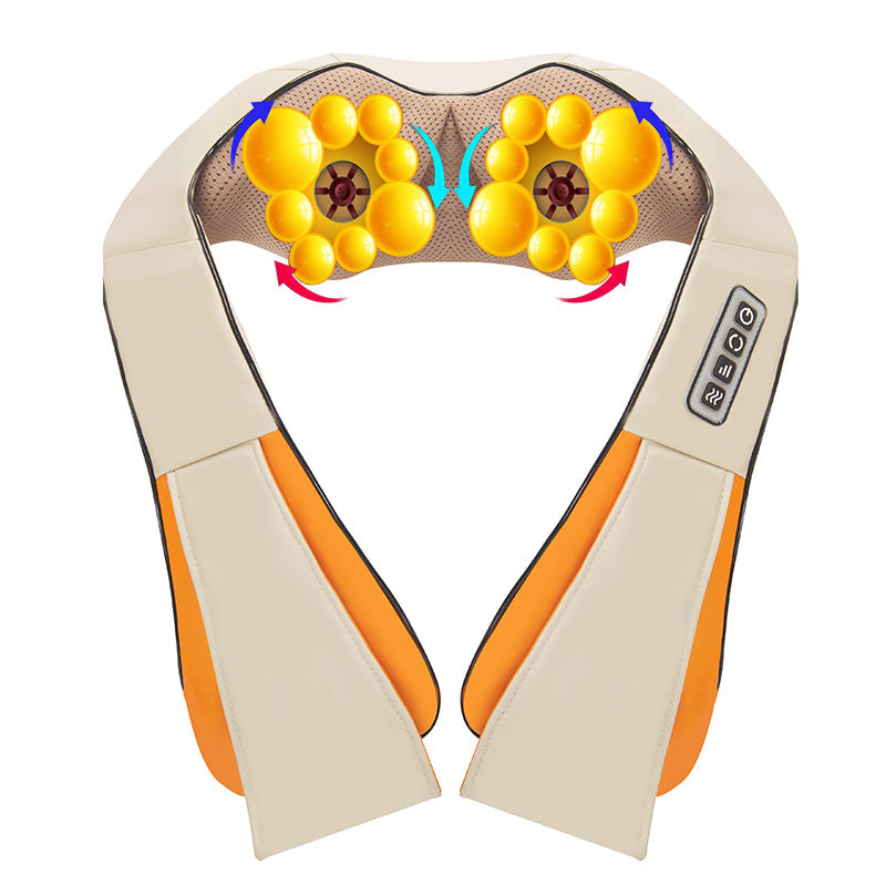 Kneading massage shawl massager beige/orange yellow roller nodes and control; includes bag on Tampa Home & Garden Store