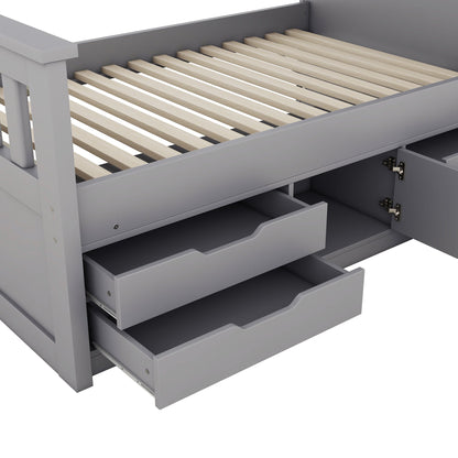 Twin Size Captain Platform Bed Frame with Storage Bookcases and Shelves,Four Drawers, Gray - Tampa Home & Garden Store