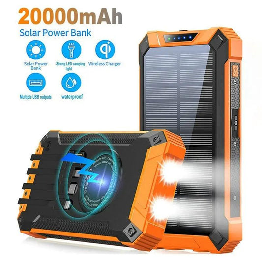 Two Wireless Solar Power Banks 20000 mAh outdoor orange-black with solar panel and LED indicators on Tampa Home & Garden Store