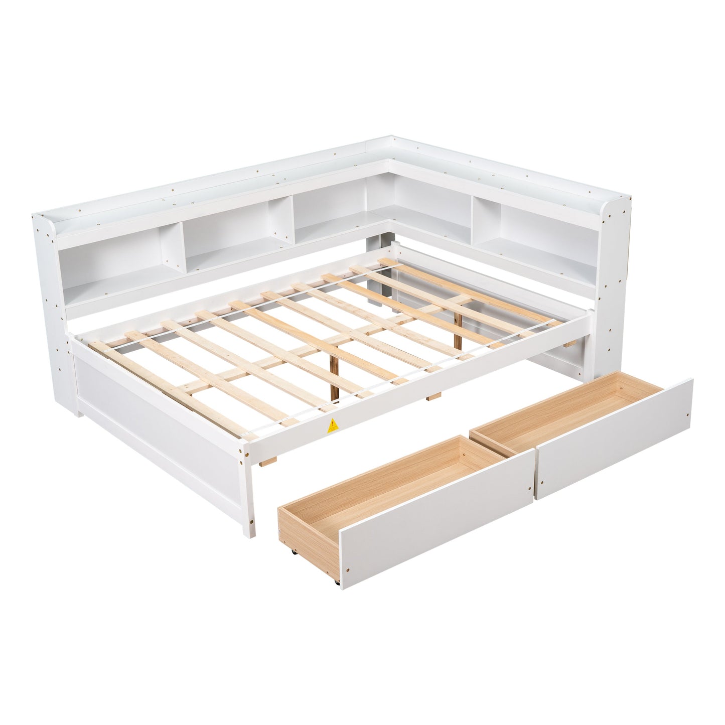 Full Bed with L-shaped Bookcases, Drawers ,White - Tampa Home & Garden Store