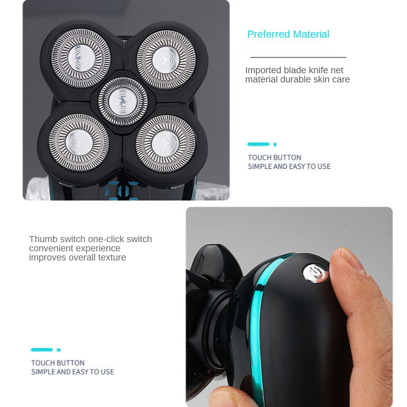 Electric Shaver Shaving Head Machine Five-Blade Self-Service Bald Head Rechargeable Waterproof Washing Razor - Tampa Home & Garden Store