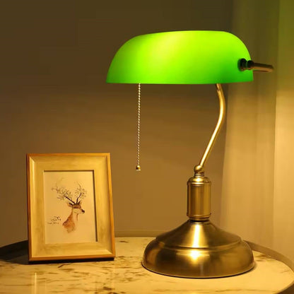 Lámpara de escritorio tipo banquero de latón envejecido, lámpara de mesa con pantalla de cristal verde