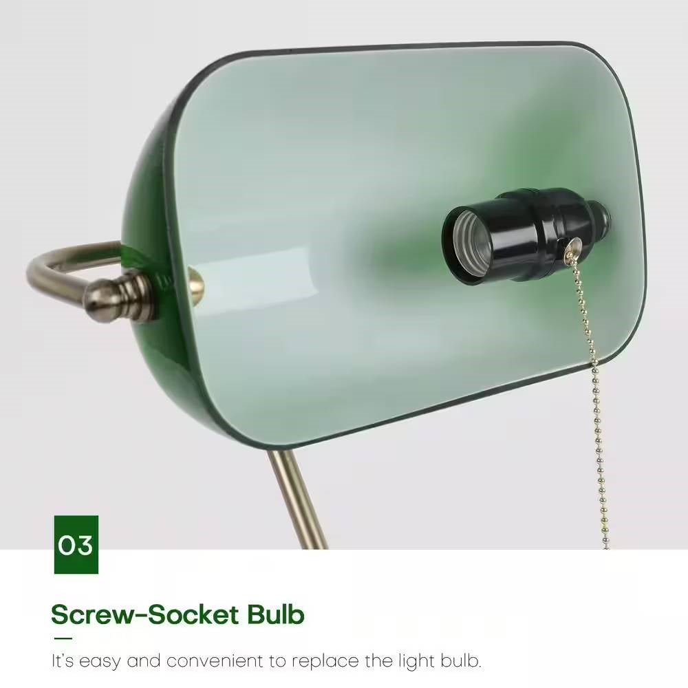 Lámpara de escritorio tipo banquero de latón envejecido, lámpara de mesa con pantalla de cristal verde