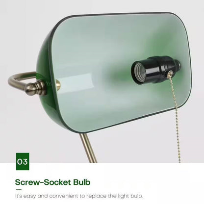 Lámpara de escritorio tipo banquero de latón envejecido, lámpara de mesa con pantalla de cristal verde