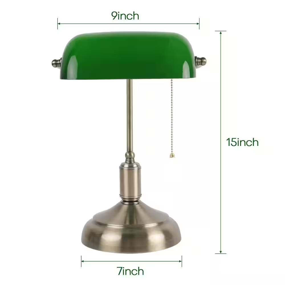 Lámpara de escritorio tipo banquero de latón envejecido, lámpara de mesa con pantalla de cristal verde