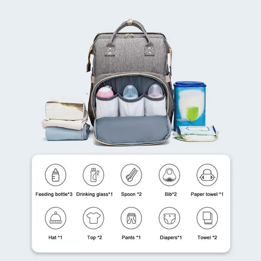 Moms and Dads Convertible Diaper Bag Backpack gray with bottle pockets and front organizer on Tampa Home & Garden Store