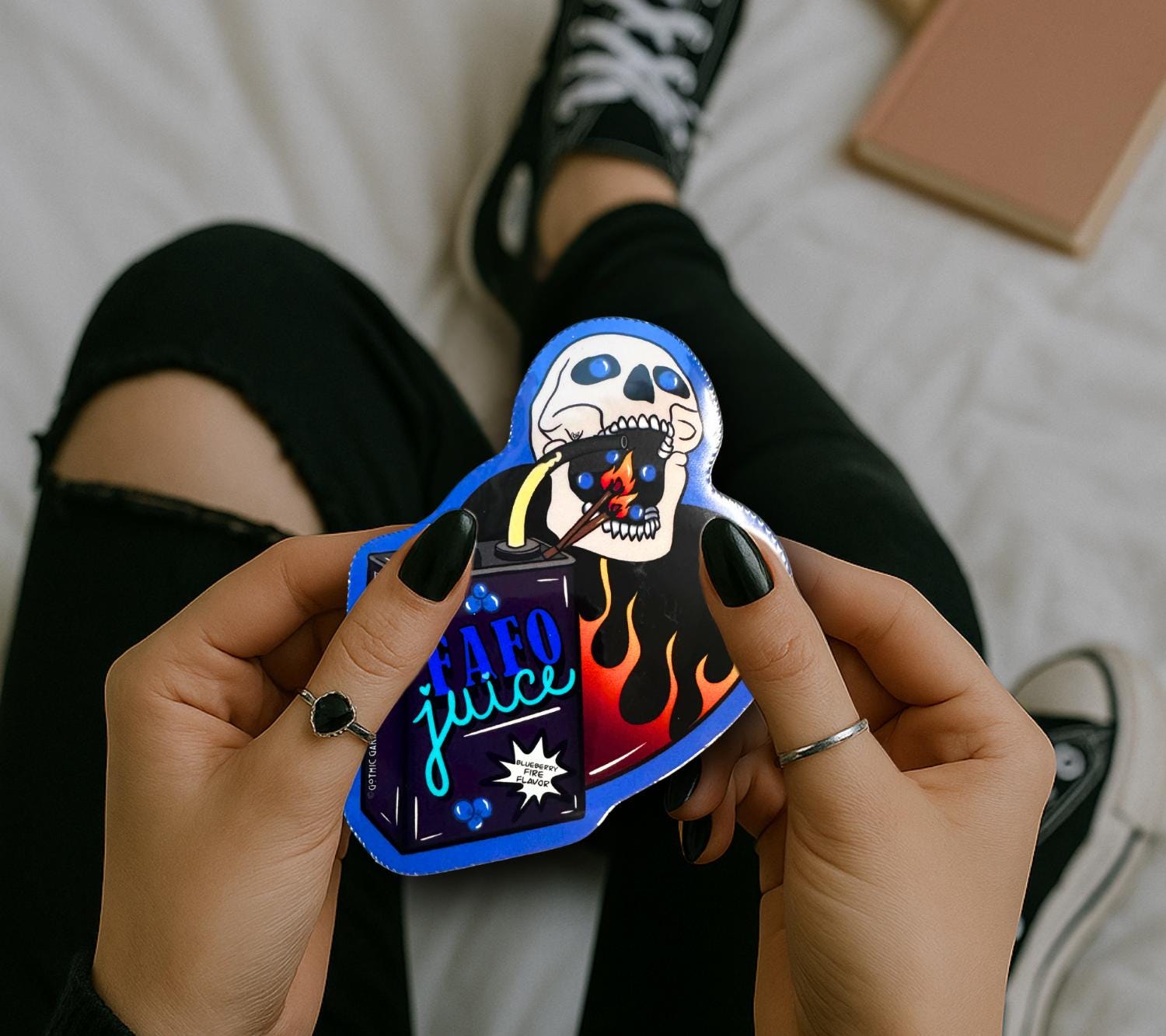 FAFO Juice Skull Sticker: Gothic Sarcasm, Waterproof Vinyl (Glossy or Holographic) - Tampa Home & Garden Store