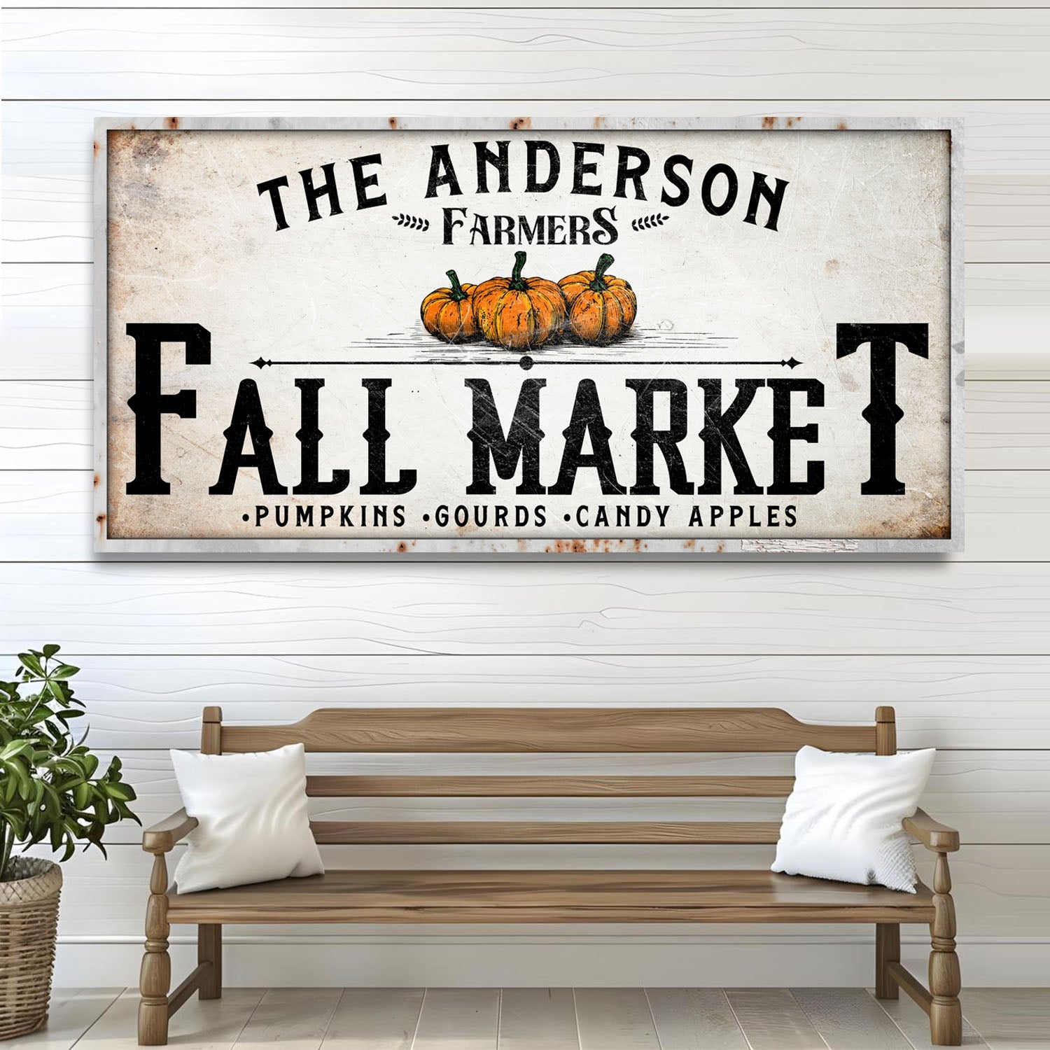 Farmers Fall Market sign canvas by Tailored Canvases with pumpkins illustration on Tampa Home & Garden Store