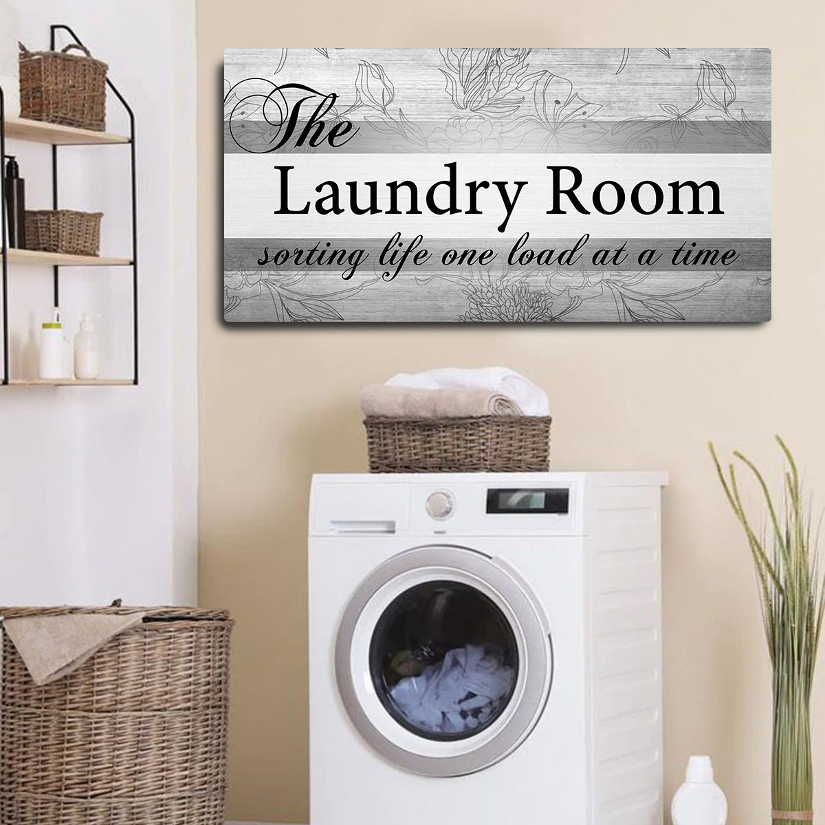 The Laundry Room Sign canvas by Tailored Canvases with rustic gray wood panel on Tampa Home & Garden Store