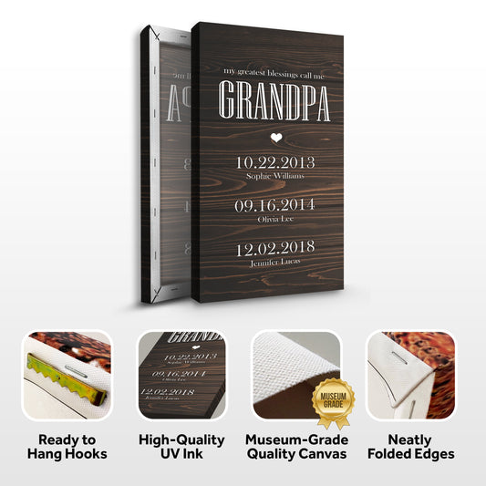 Grandfather's Name Sign canvas on dark wood grain by Tailored Canvases Crafting Canvas on Tampa Home & Garden Store