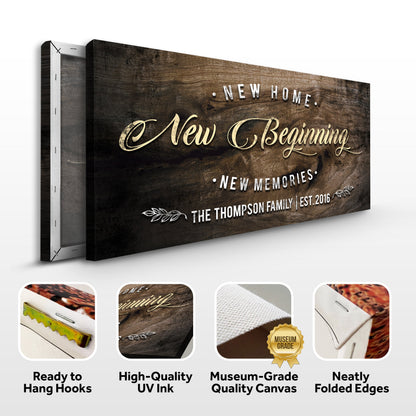 New Home Sign II canvas on rustic wood panel with cream script text Tailored Canvases on Tampa Home & Garden Store