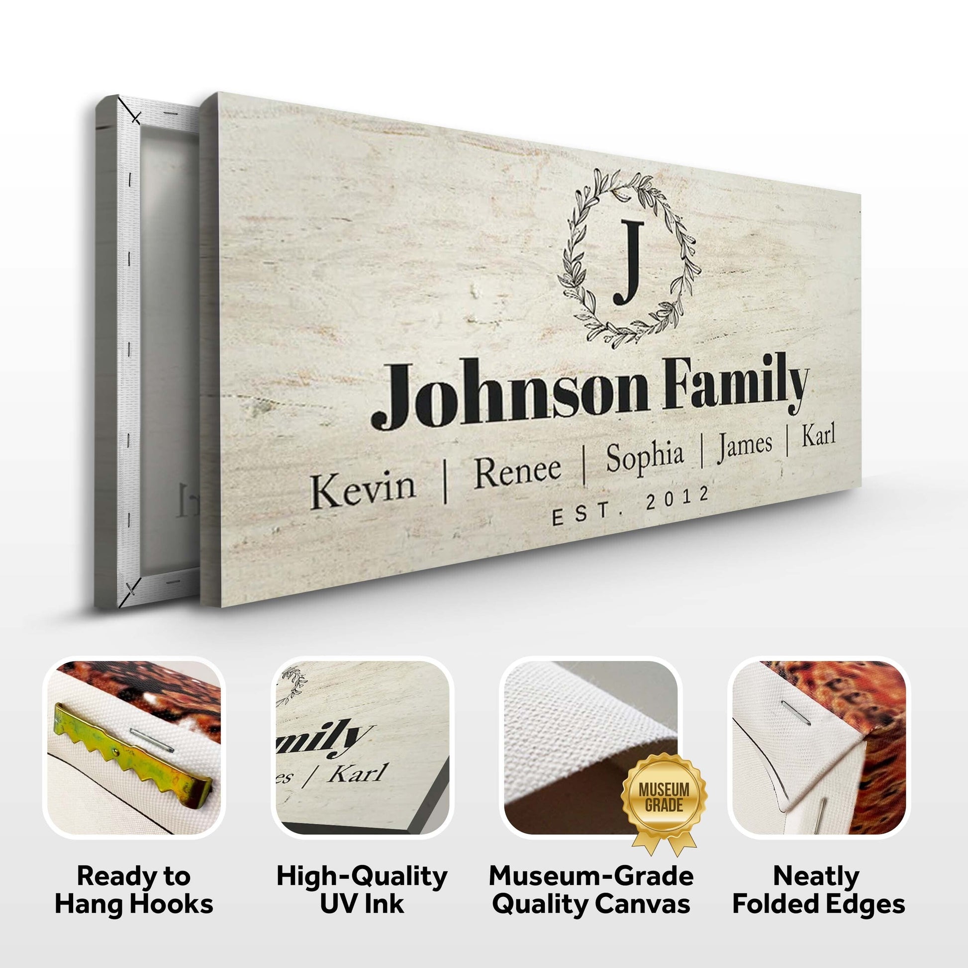 Canvas sign Tailored Canvases Personalized Family Sign with laurel monogram on weathered wood on Tampa Home & Garden Store