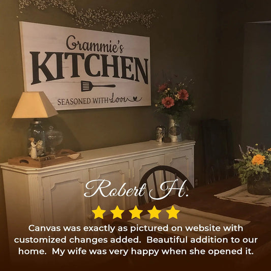 Your Kitchen Sign canvas wall art by Tailored Canvases; bold KITCHEN text on Tampa Home & Garden Store