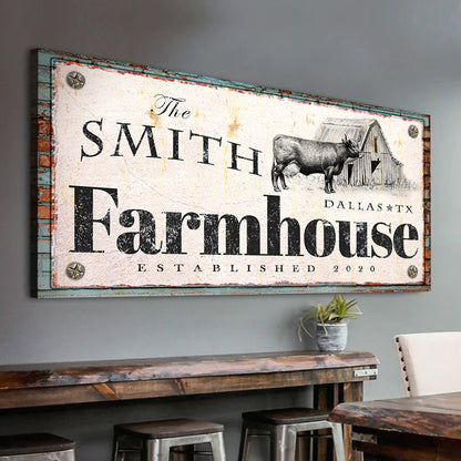 Rustic Farmhouse Sign II canvas with cow barn scene on Tailored Canvases Crafting Canvas on Tampa Home & Garden Store