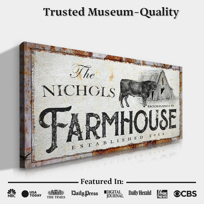 Rustic Farmhouse Sign X canvas by Tailored Canvases with cow and barn motif on Tampa Home & Garden Store