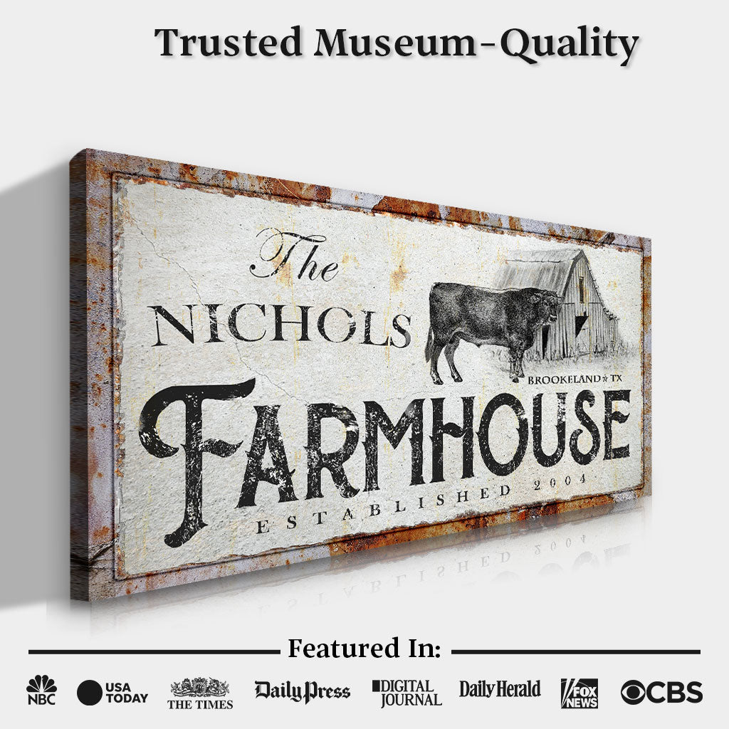 Rustic Farmhouse Sign X canvas with barn and cow motif on weathered surface on Tampa Home & Garden Store