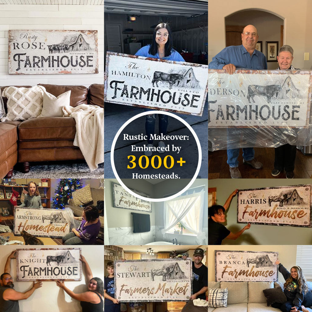 Rustic Farmhouse Sign X canvas collage by Tailored Canvases; nine farmhouse signs on Tampa Home & Garden Store