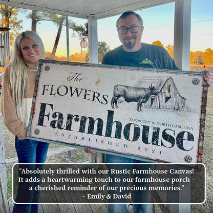 Rustic Farmhouse Sign crafting canvas by Tailored Canvases; distressed sign with barn and cow on Tampa Home & Garden Store