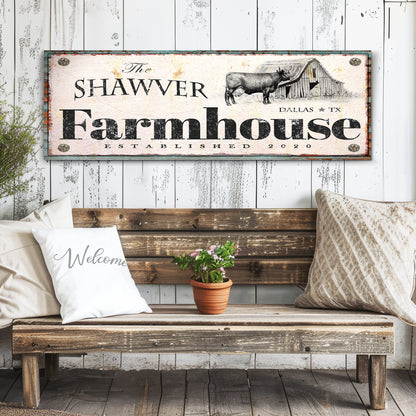Rustic Farmhouse Sign XV canvas crafting sign by Tailored Canvases with barn and cow illustration on Tampa Home & Garden Store