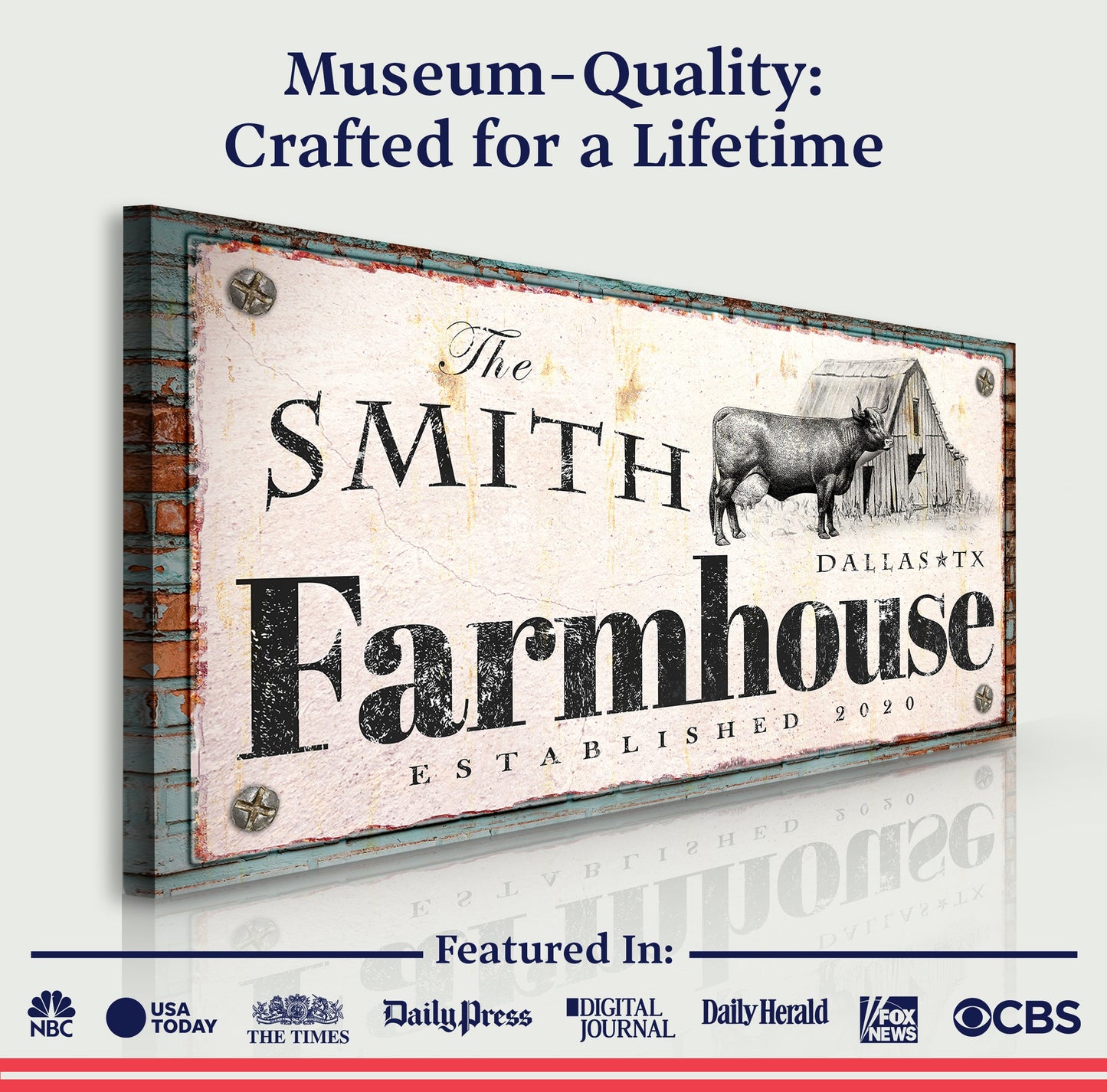 Rustic Farmhouse Sign II canvas by Tailored Canvases with cow illustration on Tampa Home & Garden Store