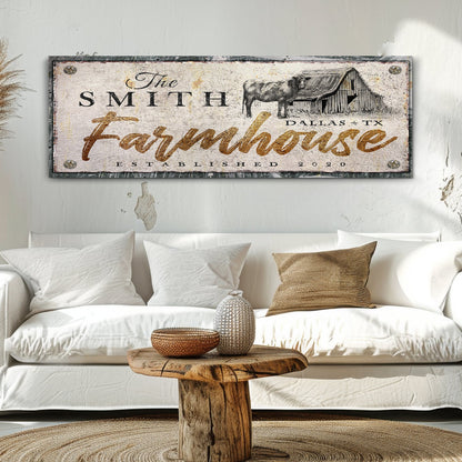 Rustic Farmhouse Sign XVI canvas with barn and cow illustration on Tampa Home & Garden Store
