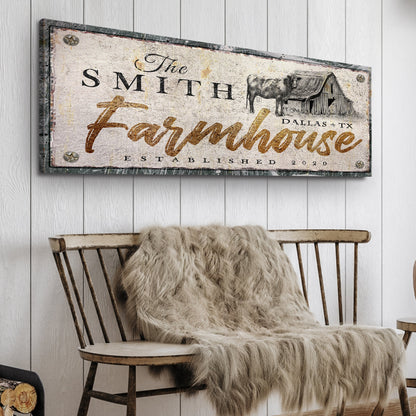 Rustic Farmhouse Sign XVI canvas by Tailored Canvases with weathered finish and barn scene on Tampa Home & Garden Store