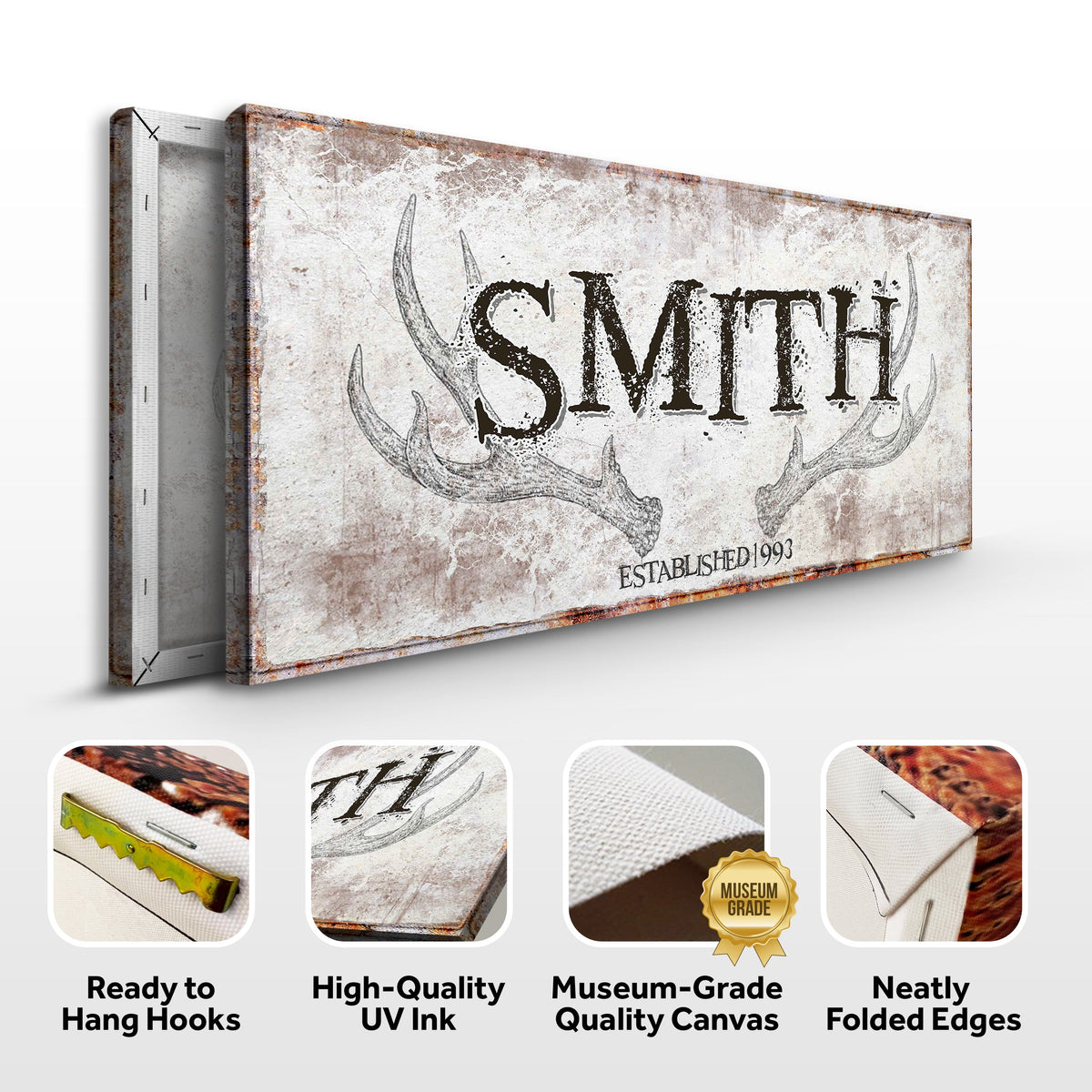 Rustic Family Antler Sign canvas by Tailored Canvases, distressed weathered gray crafting canvas on Tampa Home & Garden Store